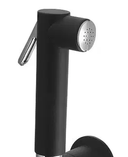 Kúpeľňa SAPHO - Nástenný ventil s ručnou bidetovou sprškou a bezpečnostnou poistkou, guľatý, čierna matná SG107NE