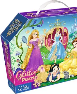 Hračky puzzle TREFL - Puzzle 70 glitter v kufríku - Princezné Disney