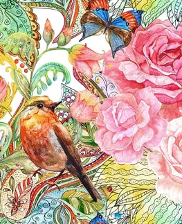 Samolepiace tapety Samolepiaca tapeta vintage vtáčik s kvetmi