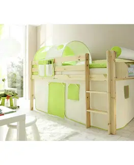 Vyvýšené detské postele Posteľ S Priestorom Na Hru Malte Záves Béžovo-Zelený