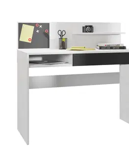 Písacie stoly PC stôl s magnetickou tabuľou, biela/čierna, IMAN