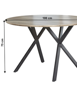 Jedálenské stoly KONDELA Akton okrúhly jedálenský stôl sivý dub / čierna