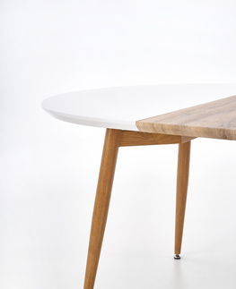 Jedálenské stoly HALMAR Edward rozkladací jedálenský stôl biely lesk / dub medový