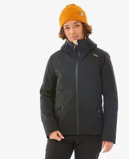 bundy a vesty Dámska hrejivá a nepremokavá lyžiarska bunda 500 čierna