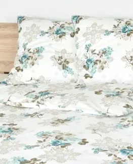 Posteľná bielizeň Súprava 1+1 posteľnej bavlnenej obliečky, Béžovo tyrkysové kvety