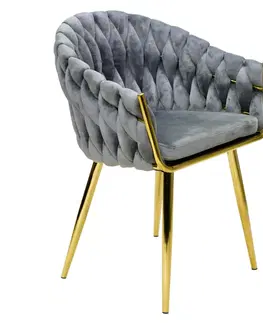 Stoličky Dizajnové kreslo, sivá Velvet látka/gold chróm-zlatý, OLVEN