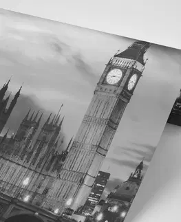 Čiernobiele tapety Fototapeta nočný čiernobiely Big Ben v Londýne
