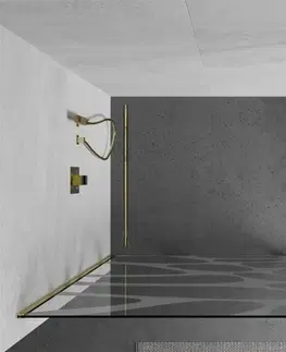Sprchové dvere MEXEN/S - KIOTO Sprchová zástena WALK-IN 130x200 cm 8 mm, zlatá, biely vzor 800-130-101-50-97