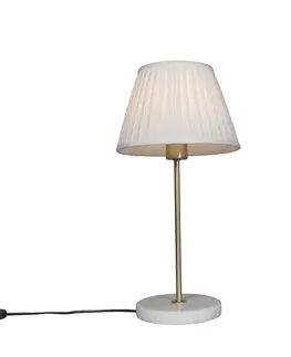 Stolove lampy Retro stolná lampa mosadz s nariaseným tienidlom krémová 25 cm - Kaso