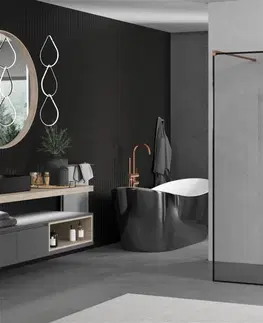 Sprchové dvere MEXEN/S - KIOTO samostatne stojaca sprchová zástena 100 x 200, transparent/čierna vzor 8 mm, ružové zlato 800-100-002-60-70