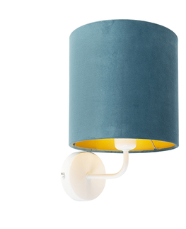 Nastenne lampy Vintage nástenné svietidlo biele s modrým zamatovým odtieňom - matné