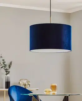 Závesné svietidlá Domiluce Závesná lampa Monaco s modrým zamatovým tienidlom