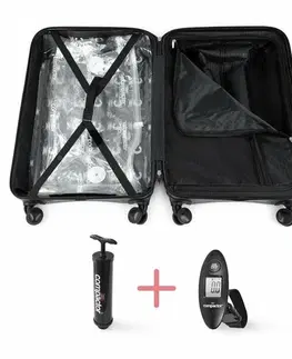 Batohy Kabínová batožina na kolieskach Compactor Cosmos S, vrátane ručnej pumpy, váhy, TSA zámok, 55x20x40 cm, čierna