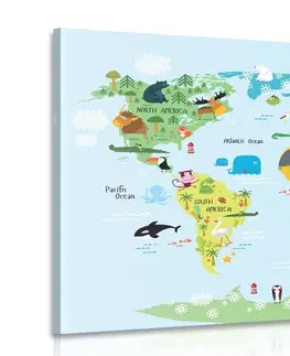 Detské obrazy Obraz detská mapa sveta so zvieratkami