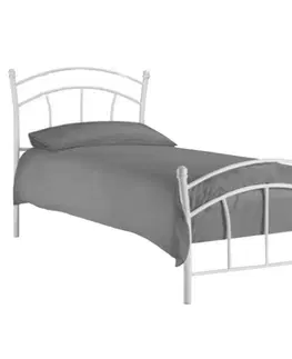 Postele Kovová posteľ s roštom, biela, BURZUM