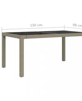Záhradné stoly Záhradný stôl 150x90x75 cm sklo / polyratan Dekorhome Hnedá / priehľadná