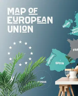 Tapety mapy Tapeta náučná mapa s názvami krajín EÚ