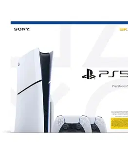 Herné konzoly PlayStation 5 (Model Slim) + bezdrôtový ovládač PlayStation 5 DualSense, biely CFI-2016 A01Y