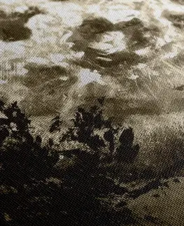 Čiernobiele obrazy Obraz žiarivý mesiac na nočnej oblohe v sépiovom prevedení