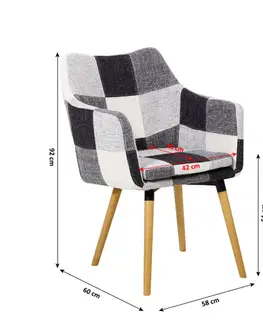 Stoličky Kreslo, biela/čierna vzor patchwork/buk, LANDOR