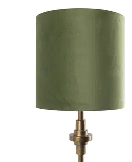 Stolove lampy Stolová lampa bronzový zamatový odtieň zelený 40 cm - Diverso