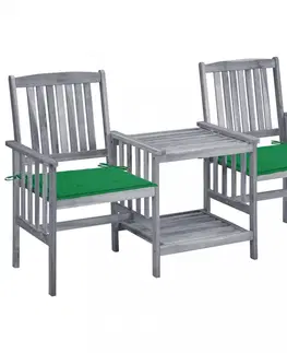 Zahradné stoličky Zaradné stoličky so stolíkom akácia / látka Dekorhome Tmavo zelená