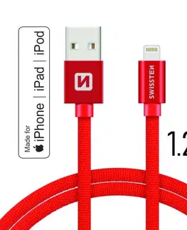 USB káble Dátový kábel Swissten textilný s certifikáciou MFI, Lightning konektorom a podporou rýchlonabíjania, červený 71524206