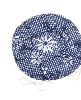 Záhradné slnečníky a doplnky Bellatex Sedák DITA okrúhly prešívaný Kocka s kvetom modrá, 40 cm
