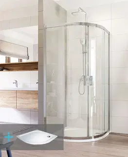 Vane MEREO - Sprchovací set: LIMA, štvrťkruh, 100 cm, chróm  ALU, sklo Číre, vanička z liatého mramoru CK608B63KM