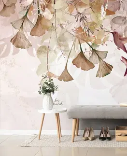 Samolepiace tapety Samolepiaca tapeta listy s kolibríkmi v hnedo-ružovom