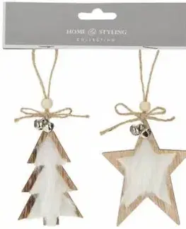 Vianočné dekorácie Kinekus Ozdoba závesná stromček/srdce/hviezda 9x9 cm sada 2 ks drevo mix