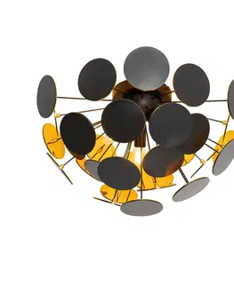 Stropne svietidla Dizajnové stropné svietidlo čierne so zlatým 54cm 3-svetlo - Cerchio