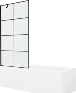 Sprchové dvere MEXEN/S - Cubik obdĺžniková vaňa 170 x 70 cm s panelom + vaňová zástena 90 cm, čierna vzor 550317070X9509007077