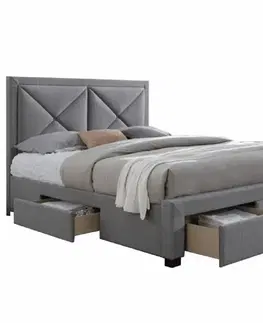 Postele Luxusná posteľ s úložným priestorom, látka sivý melír, 180x200, XADRA