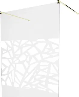 Sprchové dvere MEXEN/S - KIOTO samostatne stojaca sprchová zástena 100 x 200, transparent/biela vzor 8 mm, zlatá 800-100-002-50-85