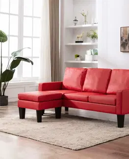 Pohovky a gauče 3miestna pohovka s podnožkou umelá koža Dekorhome Červená