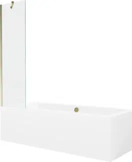 Sprchové dvere MEXEN/S - Cube obdĺžniková vaňa 180 x 80 cm s panelom + vaňová zástena 50 cm, transparent, zlatá 550518080X9505000050