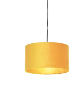 Zavesne lampy Závesné svietidlo s velúrovým odtieňom okrové so zlatom 35 cm - Combi
