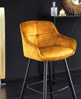 Barové stoličky LuxD Dizajnová barová stolička Natasha horčicový zamat
