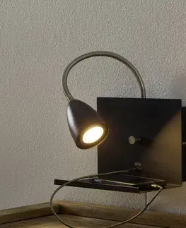 Nástenné svietidlá Markslöjd Nástenná lampa Logi s úložnou plochou, čierna