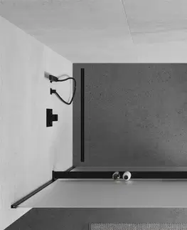 Sprchové dvere MEXEN/S - KIOTO Sprchová zástena WALK-IN s poličkou a držiakom uterákov 80 x 200, matné sklo 8 mm, čierna 800-080-121-70-30
