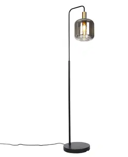 Stojace lampy Inteligentná stojaca lampa čierna so zlatým a dymovým sklom vrátane WiFi A60 - Zuzanna