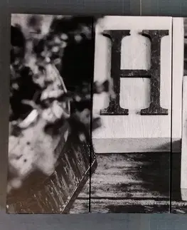 Čiernobiele obrazy 5-dielny obraz písmenka Home v čiernobielom prevedení