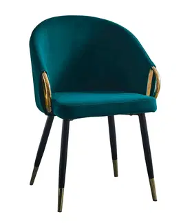Stoličky Dizajnové kreslo, smaragdová Velvet látka/gold chróm zlatý, DONKO