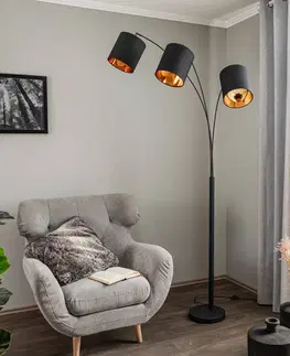 Stojacie lampy do obývačky Lindby Lindby Nanika stojaca lampa, čierna/zlatá