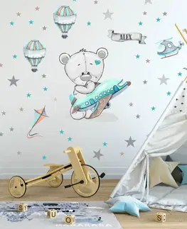 Nálepky na stenu Nálepky na stenu pre chlapcov - Medvedík s lietadlom a balónmi