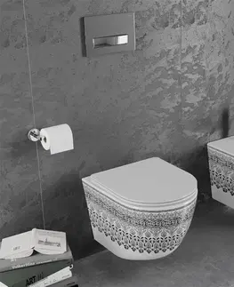 Záchody MEXEN - Lena Závesná WC misa vrátane sedátka s slow-slim, Duroplastu, biela/čierny vzor 30224095