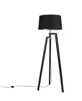 Stojace lampy Inteligentná stojanová lampa statív s tienidlom čierna so zlatou 50 cm vrátane Wif A60 - Puros