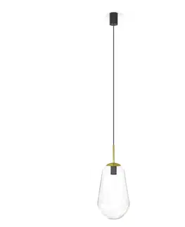 Závesné svietidlá Euluna Závesná lampa Pear zo skla, mosadz/čierna, výška 38 cm