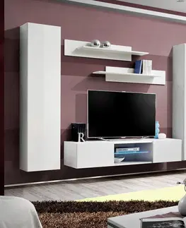 Podkrovný nábytok Obývacia stena Fly O1 Biely + LED